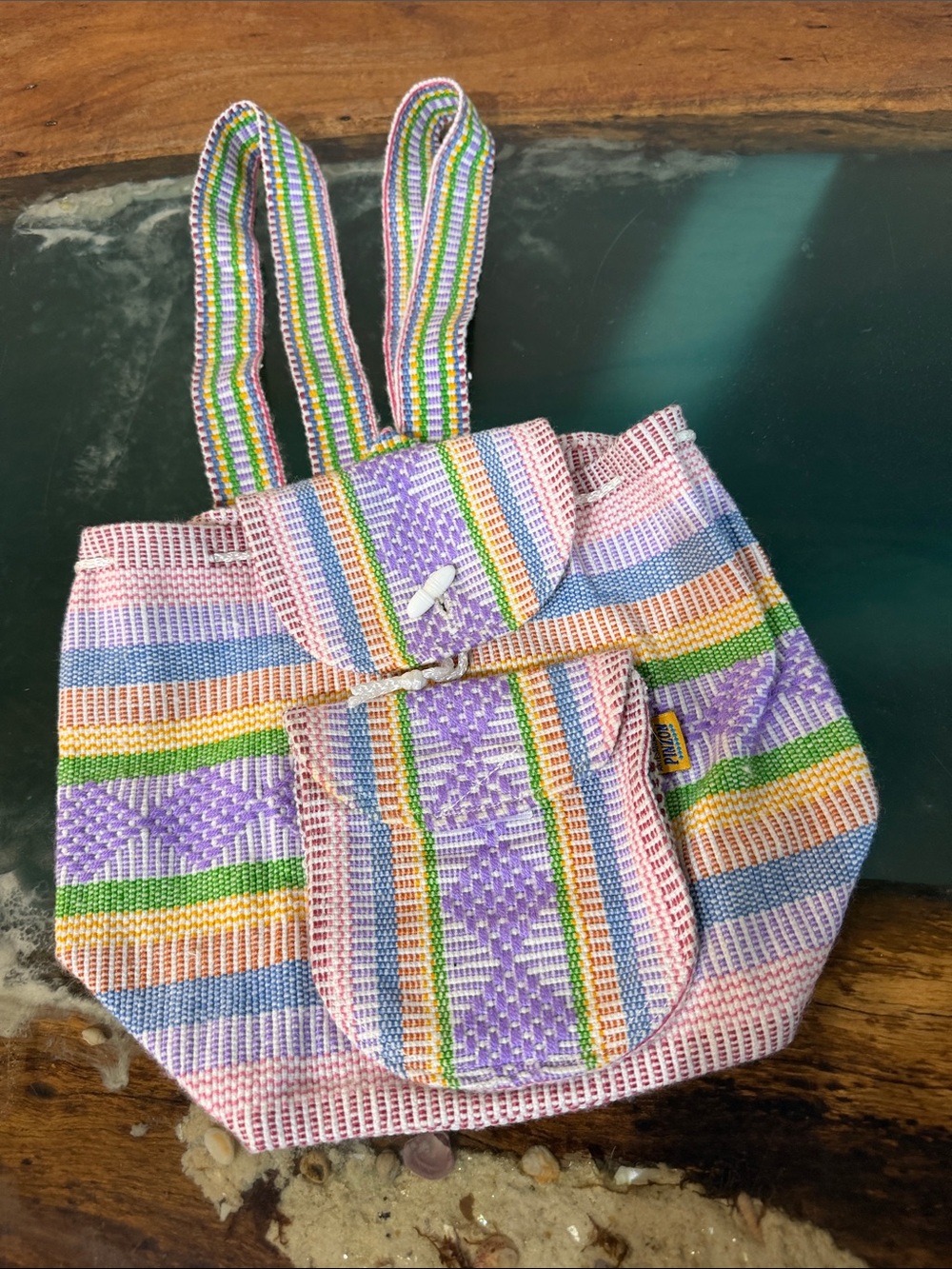 Multicolor Woven Drawstring Backpack - Picture 3 of 8